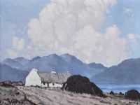COTTAGE & TURF STACKS, CONNEMARA by Paul Henry RHA at Ross's Online Art Auctions