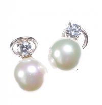 STERLING SILVER, CUBIC ZIRCONIA AND WHITE GLASS PEARL EARRINGS at Ross's Online Art Auctions