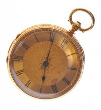 ENGRAVED 18CT GOLD FOB WATCH at Ross's Online Art Auctions