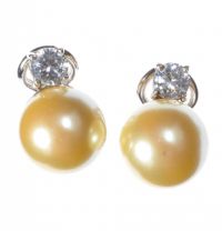 STERLING SILVER, CUBIC ZIRCONIA AND CHAMPAGNE GLASS PEARL EARRINGS at Ross's Online Art Auctions