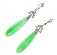 18CT WHITE GOLD JADE AND DIAMOND EARRINGS at Ross's Online Art Auctions