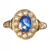 9CT GOLD SAPPHIRE AND PEARL CLUSTER RING at Ross's Online Art Auctions