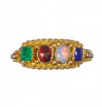 18CT GOLD FOUR STONE 'LOVE' RING at Ross's Online Art Auctions