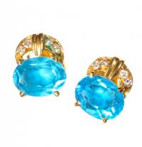OVAL BLUE TOPAZ AND DIAMOND STUD EARRINGS at Ross's Online Art Auctions