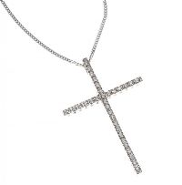 9CT WHITE GOLD DIAMOND CROSS AND CHAIN at Ross's Online Art Auctions