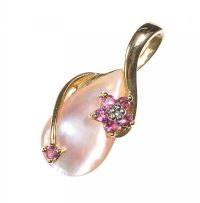 9CT GOLD MOTHER OF PEARL, RHODOLITE GARNET AND DIAMOND PENDANT at Ross's Online Art Auctions