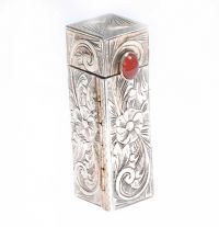 ENGRAVED SILVER LIPSTICK CASE WITH GEMSTONE AND MIRROR at Ross's Online Art Auctions