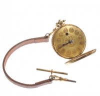 GENT'S 18CT GOLD FOB WATCH WITH LEATHER FOB at Ross's Online Art Auctions