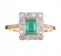 18CT GOLD AND PLATINUM EMERALD AND DIAMOND CLUSTER RING at Ross's Online Art Auctions