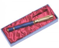 GOLD PLATED AND BLUE MARBLED FOUNTAIN PEN at Ross's Online Art Auctions