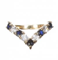 9CT GOLD SAPPHIRE AND CRYSTAL WISHBONE RING at Ross's Online Art Auctions