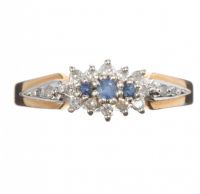 9CT GOLD SAPPHIRE AND CRYSTAL RING at Ross's Online Art Auctions