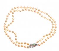 STRING OF CULTURED PEARLS WITH 14CT WHITE GOLD OPAL AND DIAMOND CLASP at Ross's Online Art Auctions