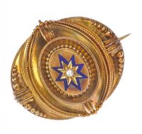 9CT GOLD ENAMEL AND SEED PEARL MOURNING BROOCH at Ross's Online Art Auctions