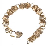 9CT GOLD GATE LINK BRACELET AND GOLD PLATED PADLOCK CLASP at Ross's Online Art Auctions