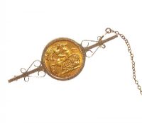 9CT GOLD AND HALF SOVEREIGN BAR BROOCH at Ross's Online Art Auctions