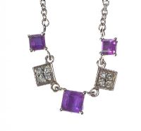 9CT WHITE GOLD AMETHYST AND DIAMOND NECKLACE at Ross's Online Art Auctions
