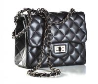 QUILTED BLACK LEATHER HANDBAG IN THE STYLE OF CHANEL at Ross's Online Art Auctions