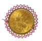 TWENTY DOLLAR COIN IN A DECORATIVE 9CT GOLD BROOCH MOUNT WITH PINK GEMSTONES at Ross's Online Art Auctions