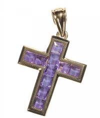 9CT GOLD AND AMETHYST CROSS at Ross's Online Art Auctions