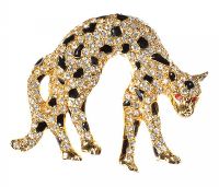 GOLD PLATE, ENAMEL AND CRYSTAL PANTHER BROOCH at Ross's Online Art Auctions