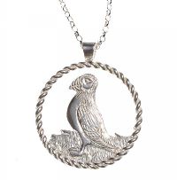SHETLAND JEWELLERY SILVER PUFFIN PENDANT AND CHAIN at Ross's Online Art Auctions