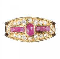 18CT GOLD CRYSTAL AND SIMULATED RUBY RING at Ross's Online Art Auctions