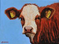 CALF ON BLUE by Ronald Keefer at Ross's Online Art Auctions