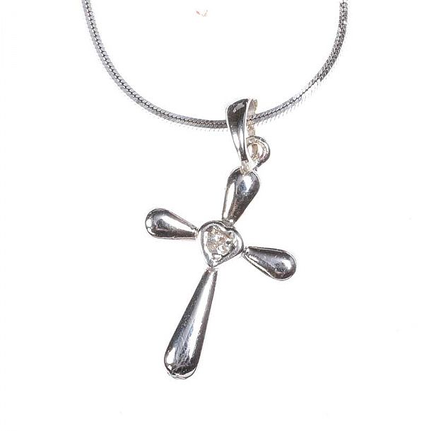 9CT WHITE GOLD AND DIAMOND CROSS AND CHAIN