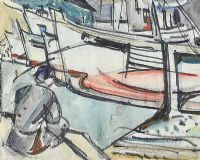 WATCHING THE BOATS IN THE HARBOUR by Olive Henry RUA at Ross's Online Art Auctions