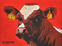 COW ON RED by Ronald Keefer at Ross's Online Art Auctions