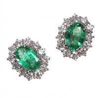 18CT GOLD EMERALD AND DIAMOND CLUSTER EARRINGS at Ross's Online Art Auctions