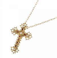 STERLING SILVER GILT, PEARL, GARNET AND CRYSTAL CROSS AND CHAIN at Ross's Online Art Auctions