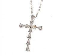 STERLING SILVER AND CUBIC ZIRCONIA CROSS PENDANT AND CHAIN at Ross's Online Art Auctions