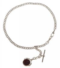 STERLING SILVER ALBERT CHAIN WITH COLOURED STONE SWIVEL FOB at Ross's Online Art Auctions