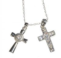 A DUO OF STERLING SILVER AND CRYSTAL CROSS PENDANTS AND A STERLING SILVER CHAIN at Ross's Online Art Auctions