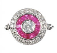 18CT WHITE GOLD RUBY AND DIAMOND RING IN THE STYLE OF ART DECO at Ross's Online Art Auctions