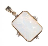 9CT GOLD OPAQUE STONE AND DIAMOND PENDANT at Ross's Online Art Auctions