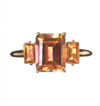 GOLD PLATED STERLING SILVER AND TWILIGHT MYSTIC TOPAZ THREE STONE RING at Ross's Online Art Auctions