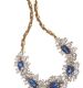 18CT GOLD SAPPHIRE AND DIAMOND CLUSTER NECKLACE at Ross's Online Art Auctions