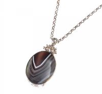 STERLING SILVER, AGATE AND MOTHER-OF-PEARL FOB PENDANT AND CHAIN at Ross's Online Art Auctions