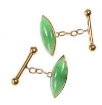 9CT GOLD AND JADE CHAIN LINK CUFFLINKS at Ross's Online Art Auctions