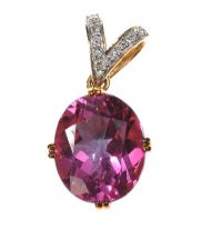 9CT GOLD PINK TOURMALINE AND DIAMOND PENDANT at Ross's Online Art Auctions