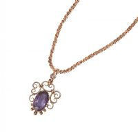 VICTORIAN 9CT GOLD AND AMETHYST PENDANT ON STERLING SILVER ROSE-TONE GILT CHAIN at Ross's Online Art Auctions