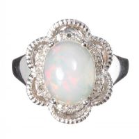 STERLING SILVER OPAL AND DIAMOND CLUSTER RING at Ross's Online Art Auctions