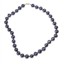 STRING OF BLUE-PURPLE FRESHWATER PEARLS WITH A 14CT GOLD CLASP at Ross's Online Art Auctions