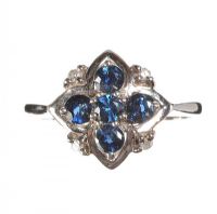 9CT WHITE GOLD SAPPHIRE AND DIAMOND CLUSTER RING at Ross's Online Art Auctions