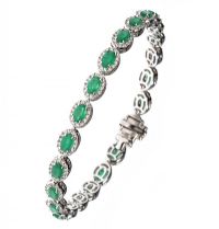 18CT WHITE GOLD EMERALD AND DIAMOND CLUSTER BRACELET at Ross's Online Art Auctions