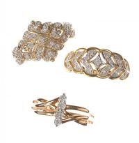 ASSORTED 9CT GOLD AND DIAMOND DRESS RINGS OF VARIOUS SIZES (THREE IN NUMBER) at Ross's Online Art Auctions