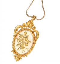 9CT GOLD AND OPAQUE GLASS PENDANT/BROOCH ON A 9CT GOLD ROPE LINK CHAIN at Ross's Online Art Auctions